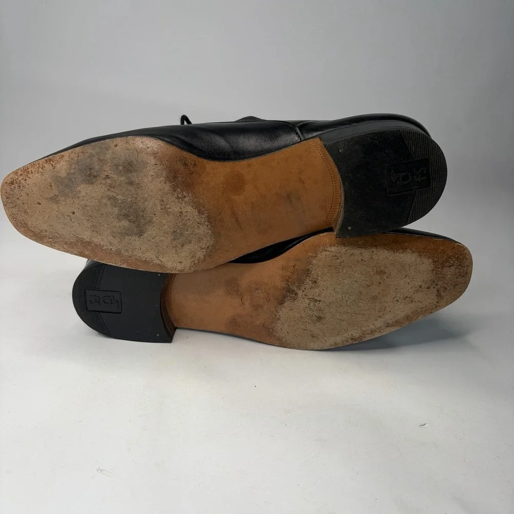 Vintage French Shriner Men's 9.5 Black Leather Dress Shoes Oxford Made in Italy
